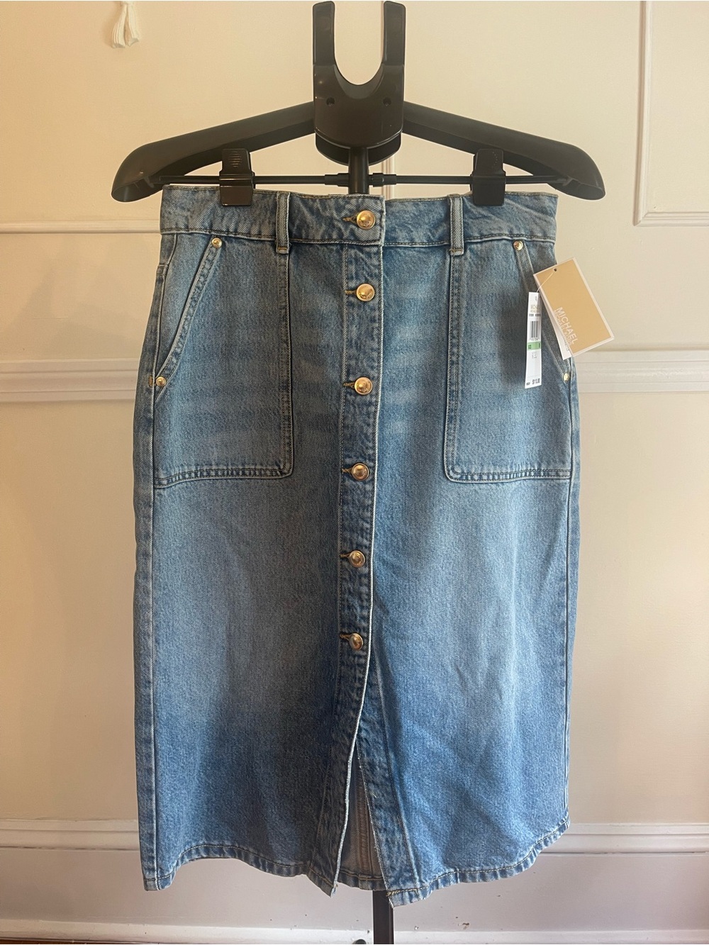 Michael Kors Jean Skirt Gold Button-Front Denim Skirt